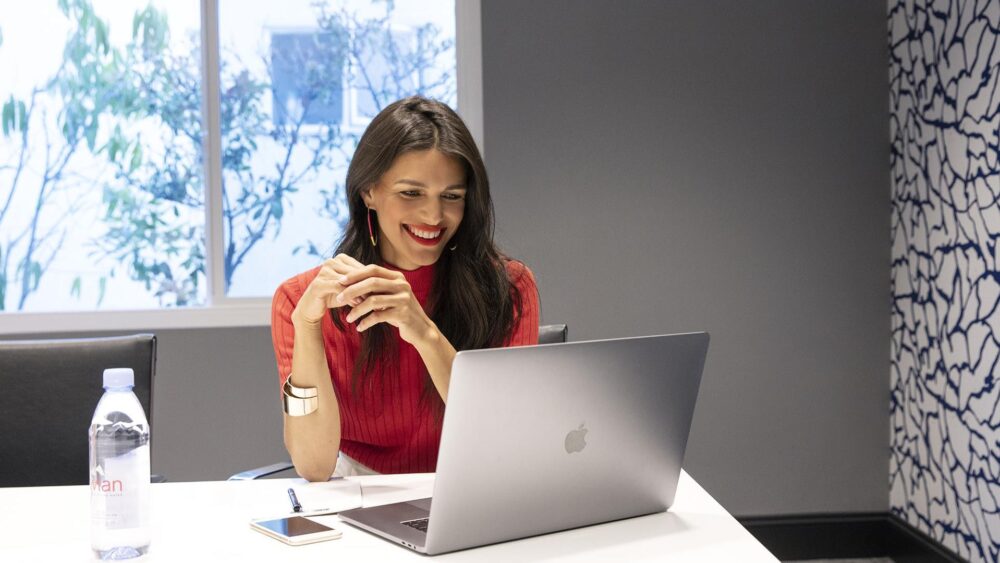 Woman working on laptop