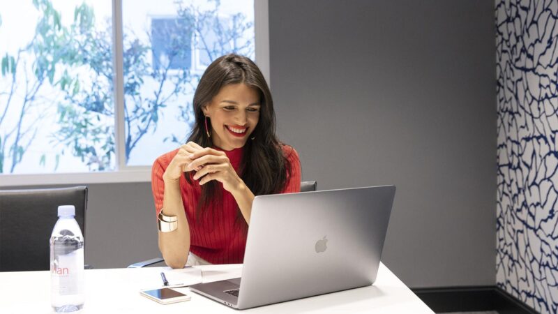 Woman working on laptop